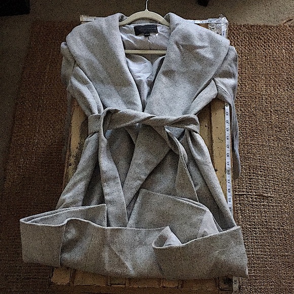 NWOT ANN TAYLOR HERRINGBONE SHAWL COLLAR TIE WAIST WRAP COAT S - Picture 12 of 16